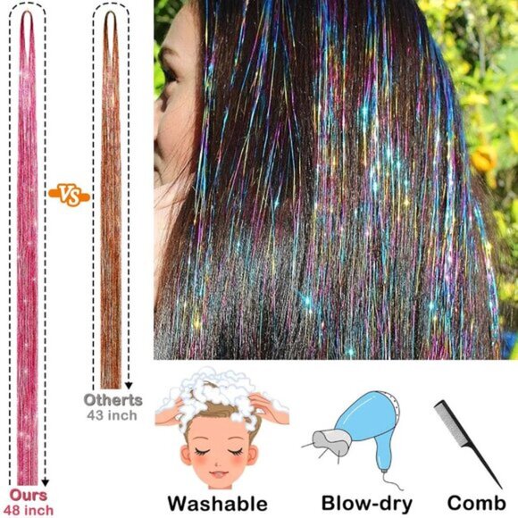 Hair Tinsel Kit 48In 14 Colors 3500 Strands Heat Resistant Fairy Hair Extensions - Picture 4 of 7